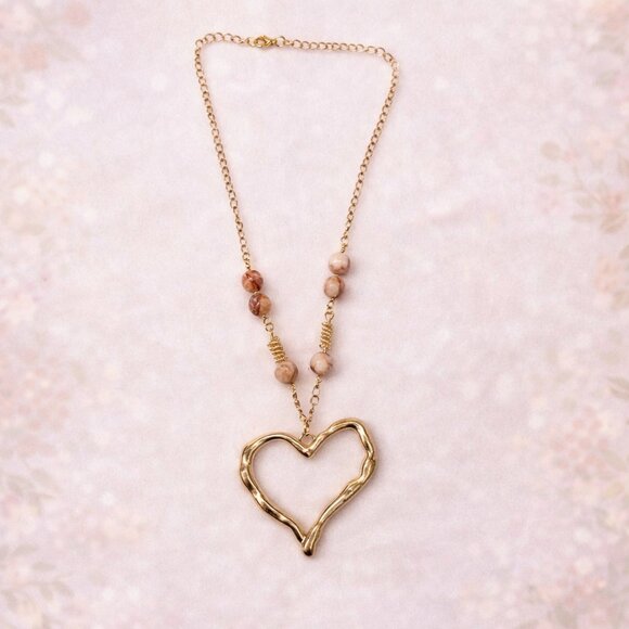 Pepa by Murr Jewelry - Handmade Jasper Necklace with Gold Heart Pendant – Boho Chic Gift-Ready Jewelry